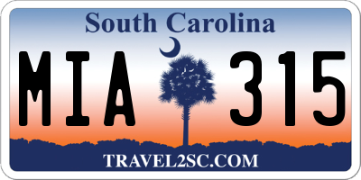 SC license plate MIA315