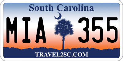 SC license plate MIA355