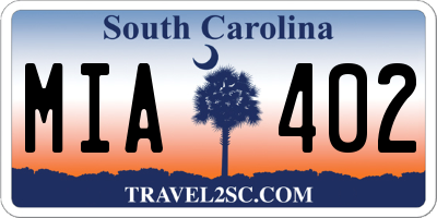 SC license plate MIA402