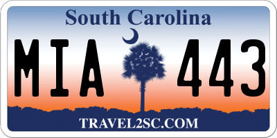 SC license plate MIA443