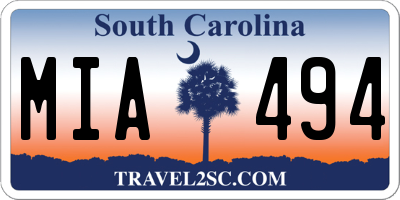 SC license plate MIA494