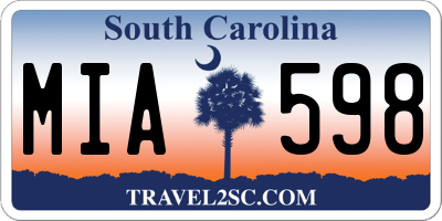 SC license plate MIA598