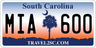 SC license plate MIA600