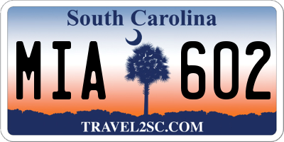 SC license plate MIA602