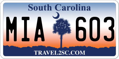 SC license plate MIA603