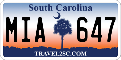 SC license plate MIA647