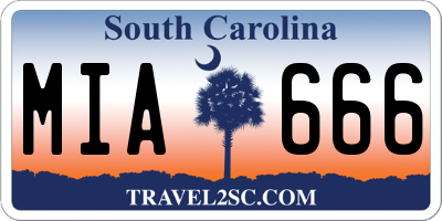 SC license plate MIA666