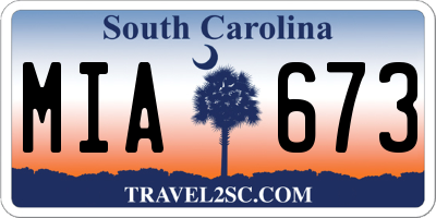 SC license plate MIA673