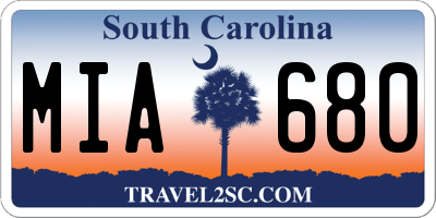 SC license plate MIA680