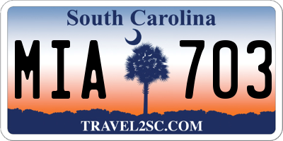 SC license plate MIA703