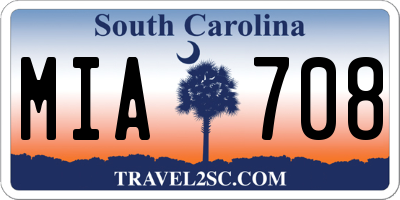 SC license plate MIA708