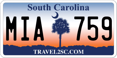 SC license plate MIA759
