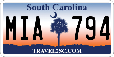 SC license plate MIA794