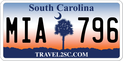 SC license plate MIA796