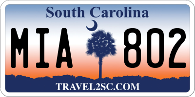 SC license plate MIA802
