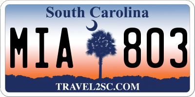 SC license plate MIA803