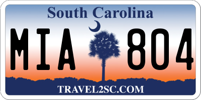 SC license plate MIA804