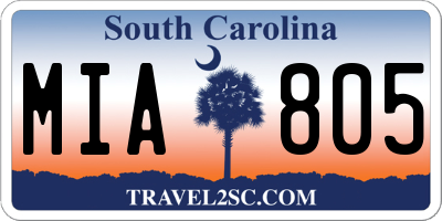 SC license plate MIA805