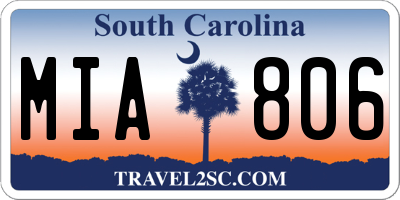 SC license plate MIA806