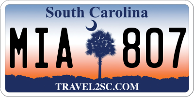 SC license plate MIA807