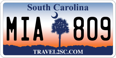 SC license plate MIA809