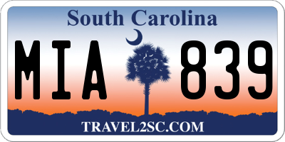 SC license plate MIA839
