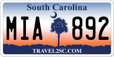 SC license plate MIA892