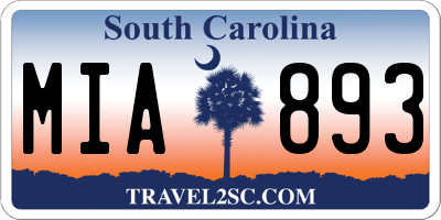 SC license plate MIA893
