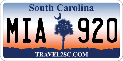 SC license plate MIA920