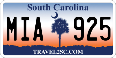 SC license plate MIA925