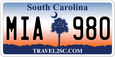 SC license plate MIA980