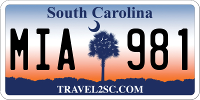 SC license plate MIA981