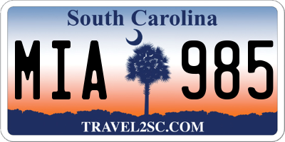 SC license plate MIA985