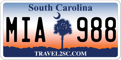 SC license plate MIA988