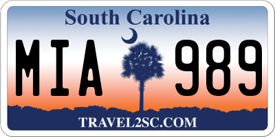SC license plate MIA989