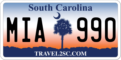 SC license plate MIA990