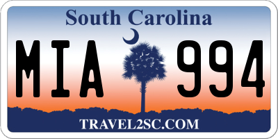 SC license plate MIA994