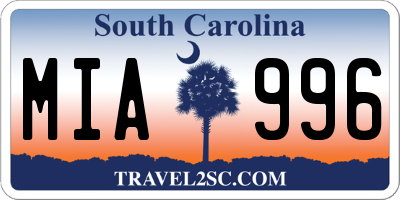 SC license plate MIA996