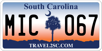 SC license plate MIC067