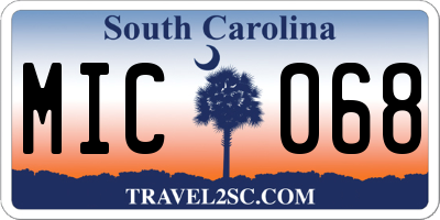 SC license plate MIC068