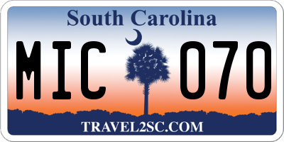 SC license plate MIC070