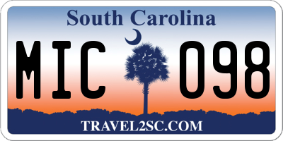 SC license plate MIC098