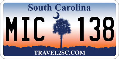SC license plate MIC138