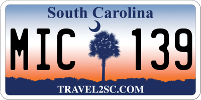 SC license plate MIC139