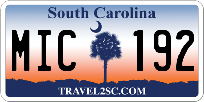 SC license plate MIC192