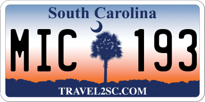 SC license plate MIC193