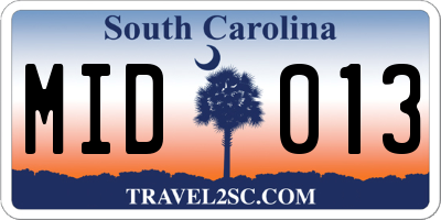 SC license plate MID013