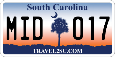 SC license plate MID017