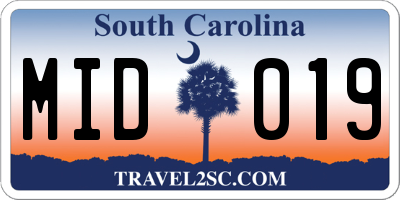 SC license plate MID019