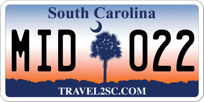 SC license plate MID022